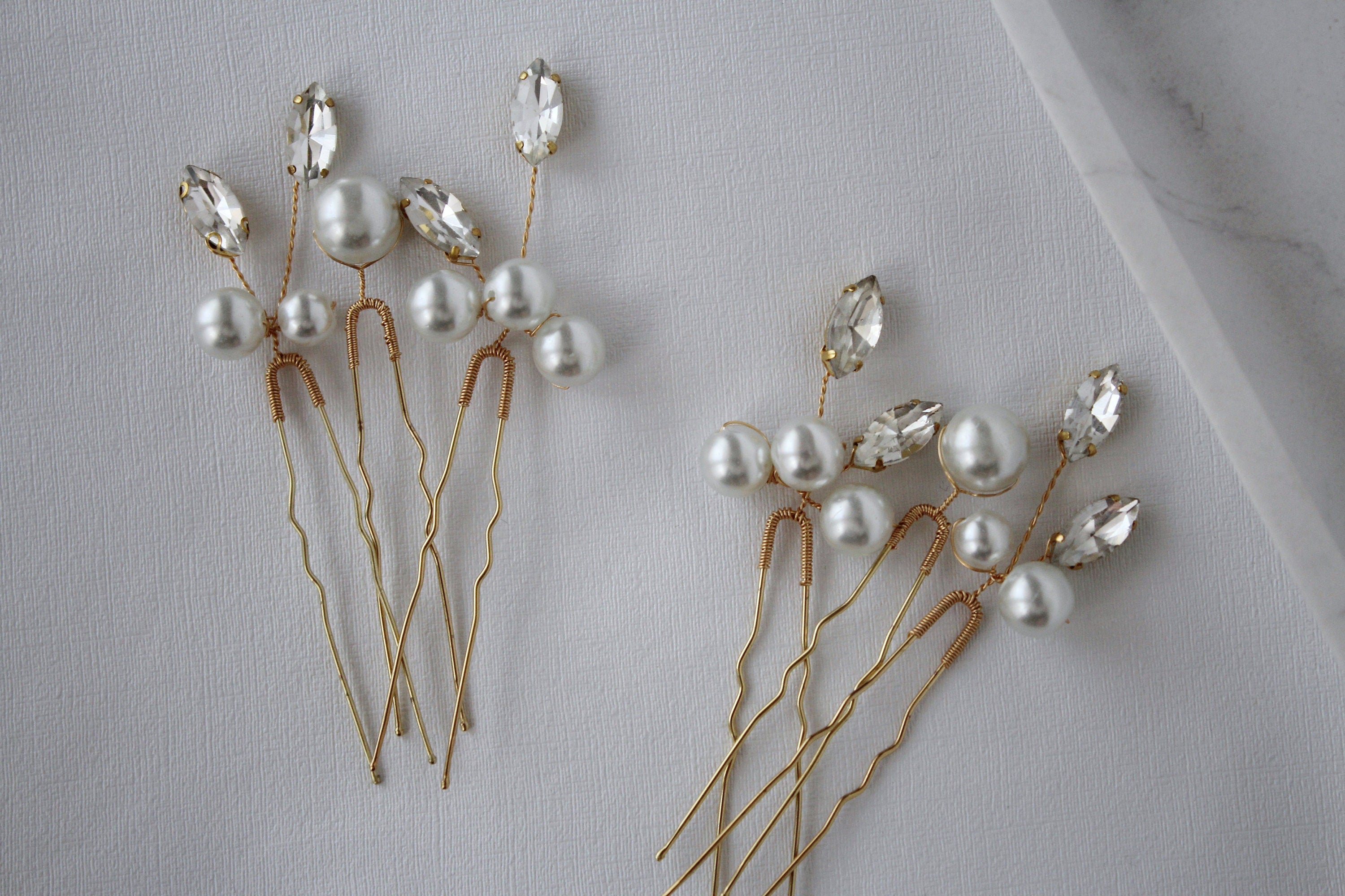 Pearl Wedding Hair Pins: Gold Bridal Crystal Hair Piece Set