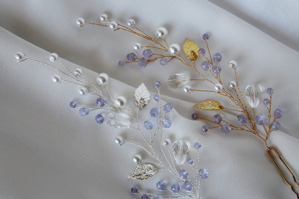 Purple Bridal Hair Pins: Lavender Leaf Headpiece