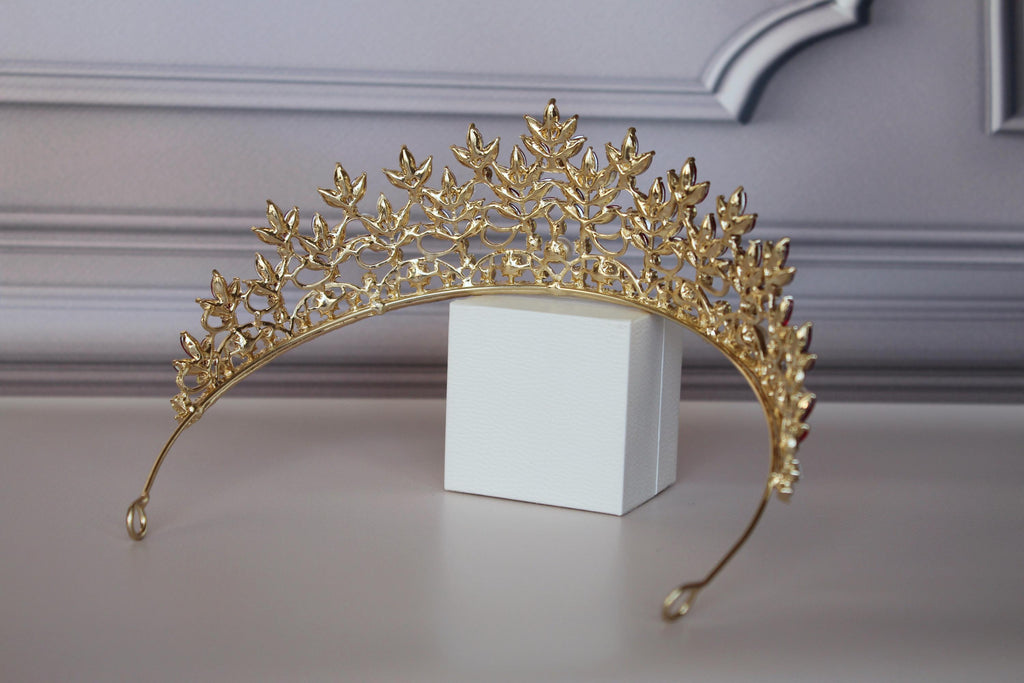 Royal Red tiara, Gold and Pearl bridal tiara