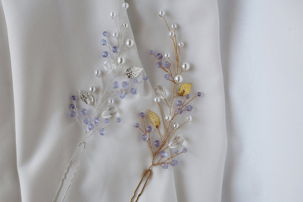 Purple Bridal Hair Pins: Lavender Leaf Headpiece
