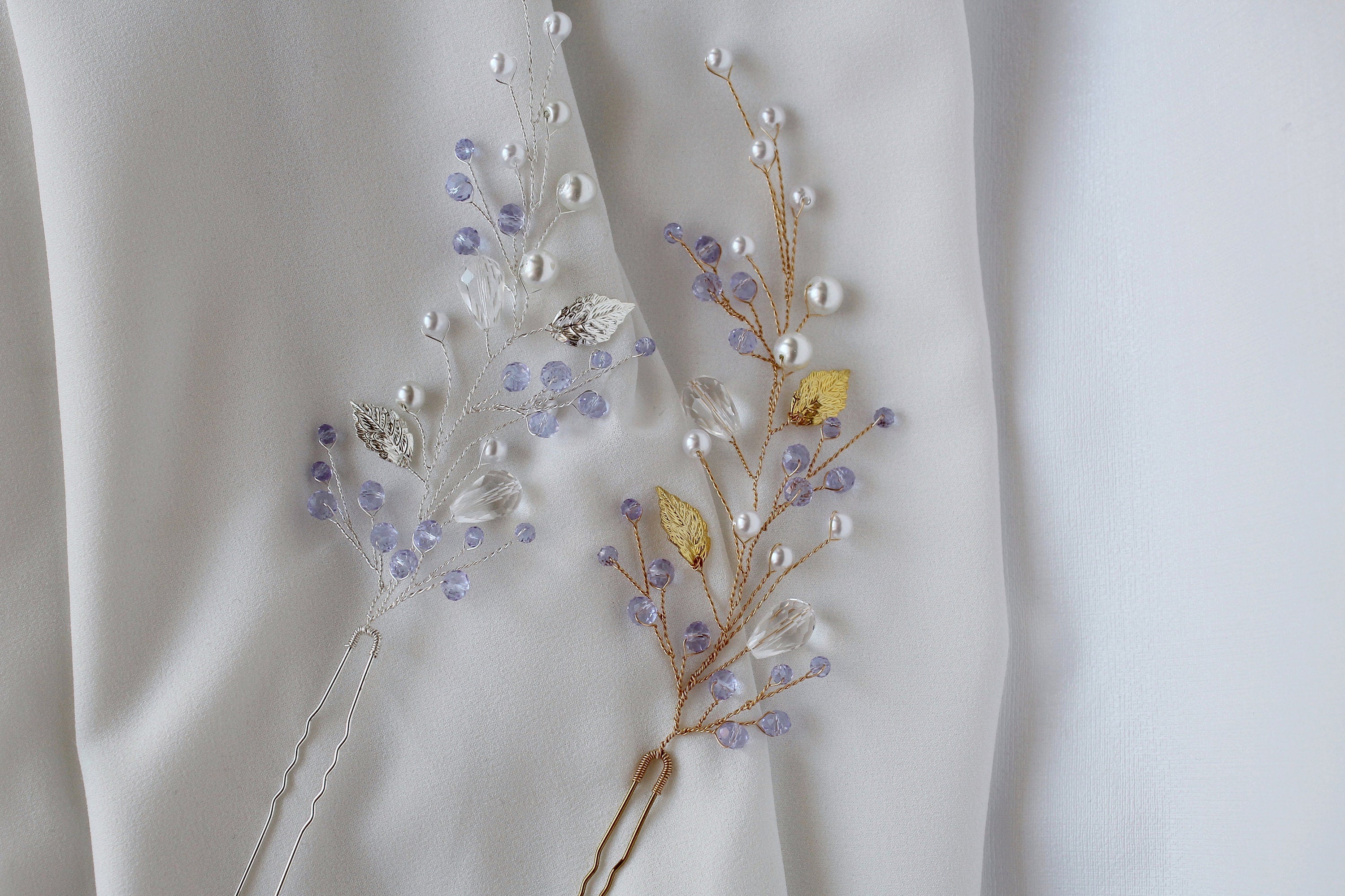 Purple Bridal Hair Pins: Lavender Leaf Headpiece