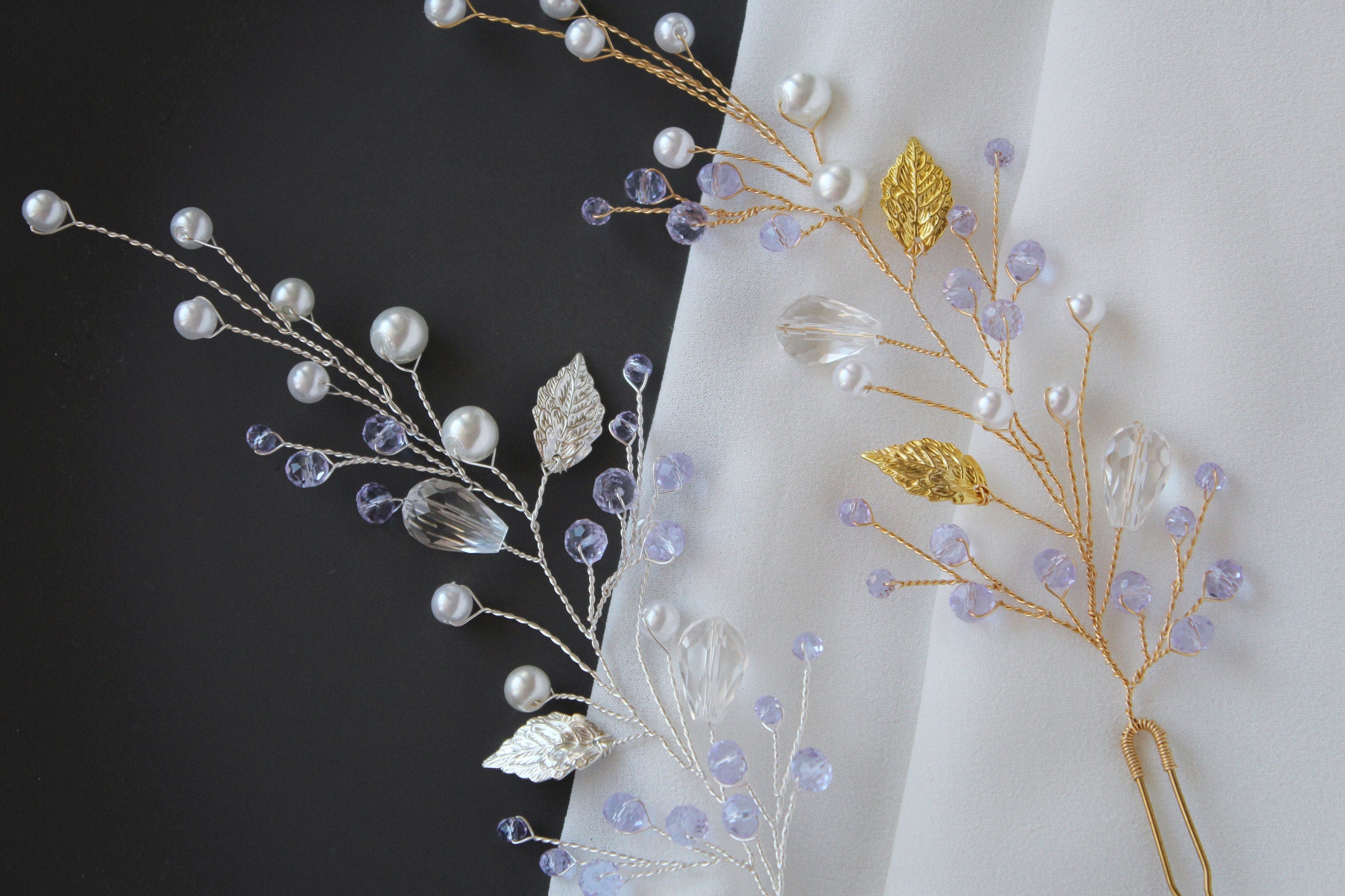 Purple Bridal Hair Pins: Lavender Leaf Headpiece