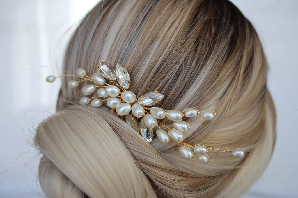 Pearl Wedding Hair Comb: Gold Bridal Hairpiece