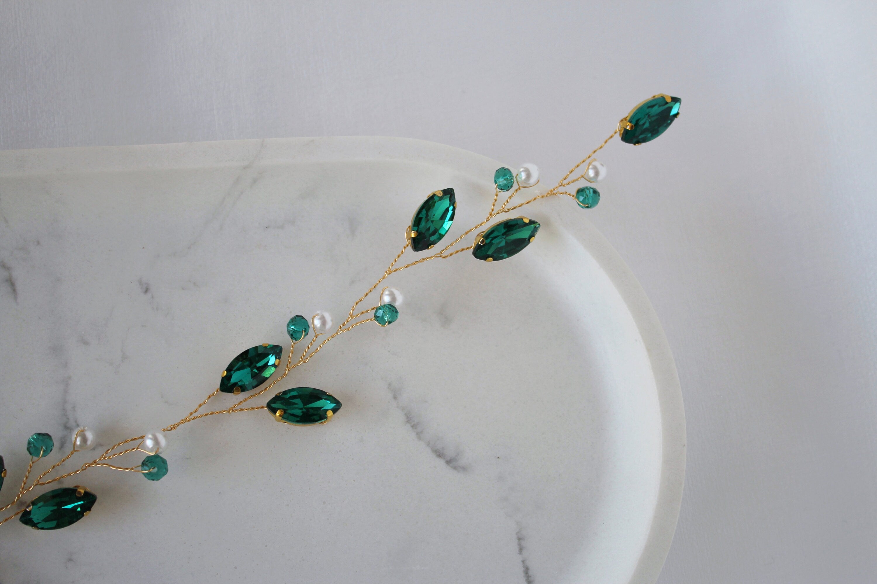 Emerald Hair Vine: Green Pearl Bridal Headpiece