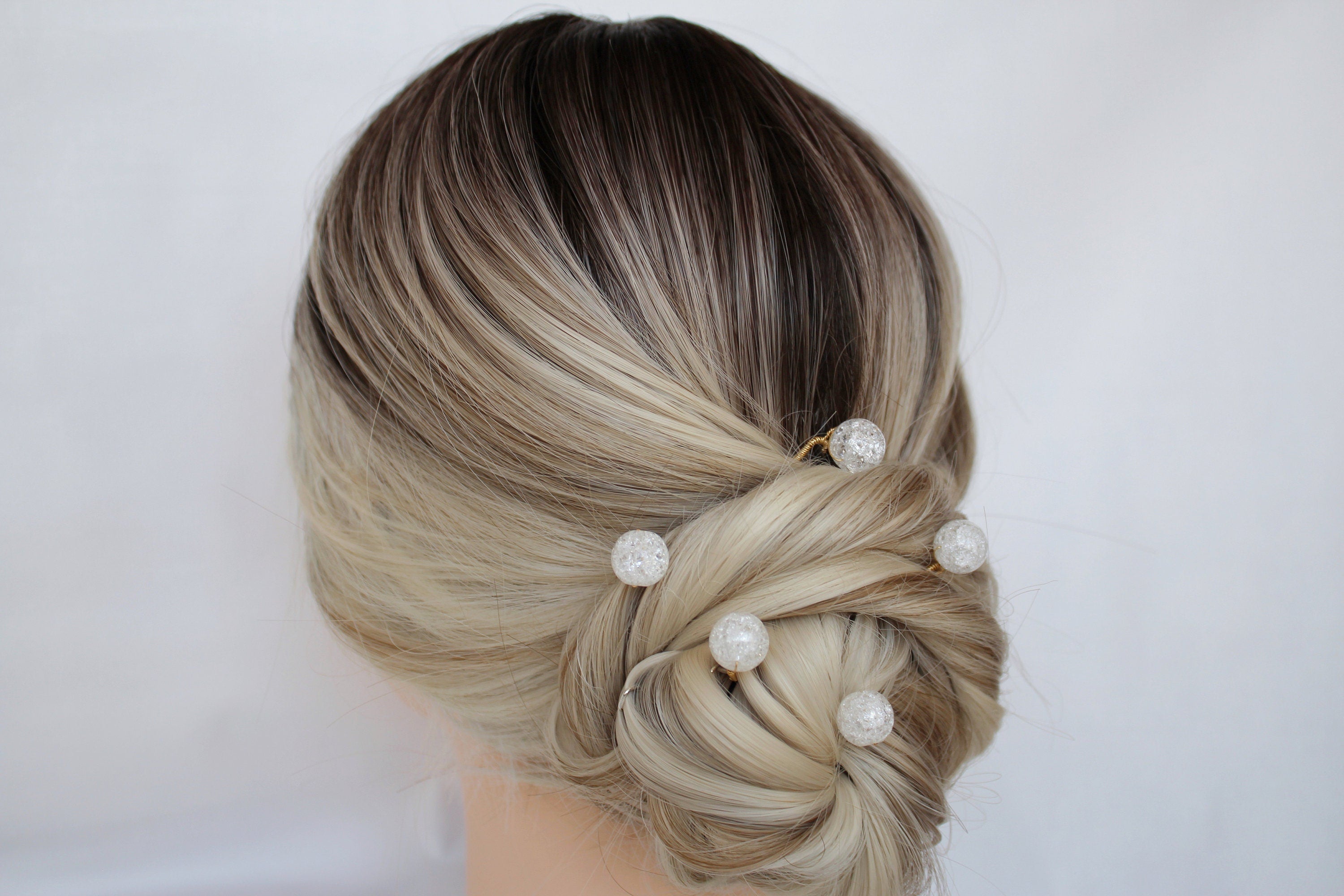Quartz Crystal Bridal Hair Pins: Gold Wedding Hair Jewelry