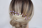Purple Crystal Bridal Hair Pins: Lavender Wedding Hair Piece