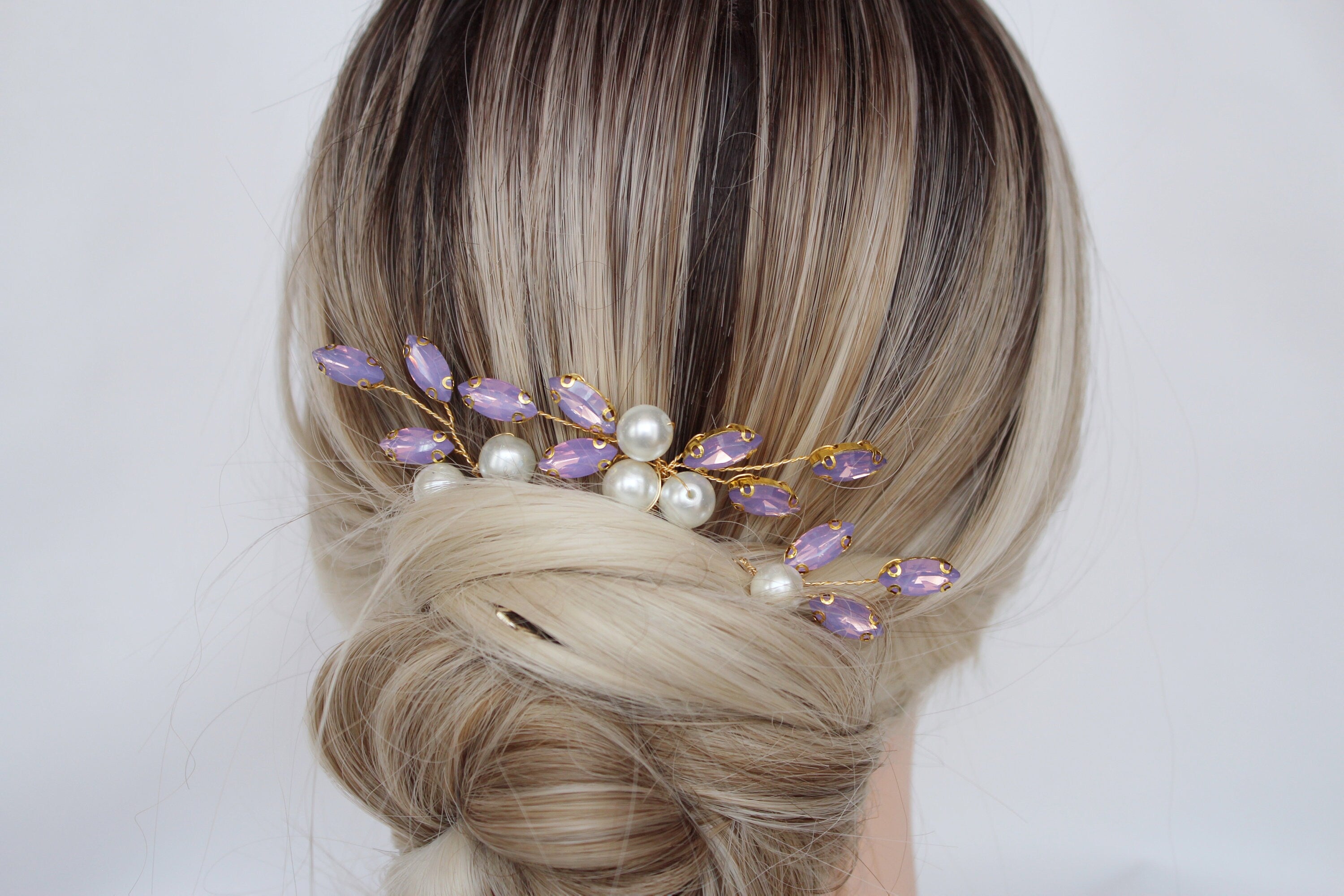 Purple Crystal Bridal Hair Pins: Lavender Wedding Hair Piece