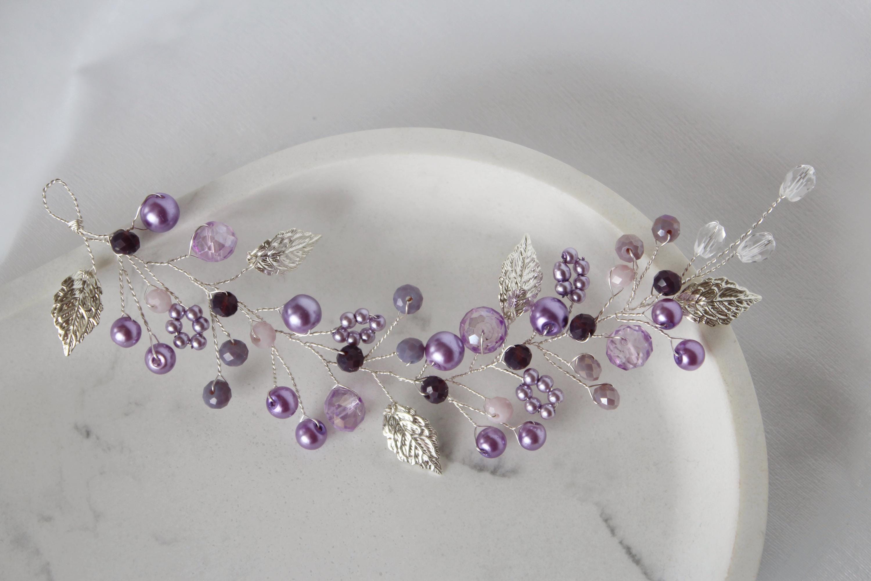 Purple Pearl Hair Vine: Lavender Bridal Headband, Amethyst Jewelry