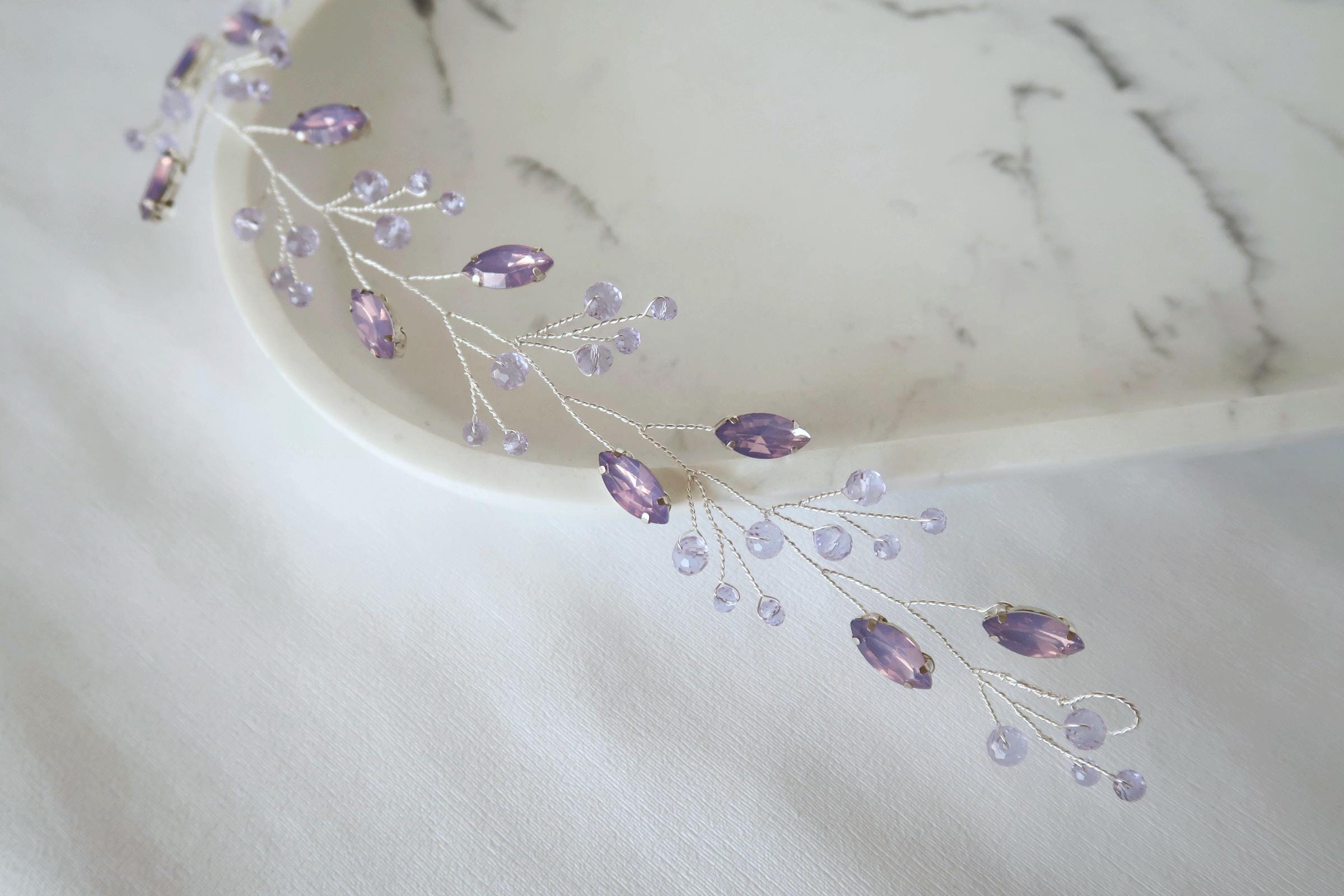 Lavender Crystal Hair Vine: Bridal Headpiece