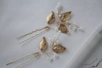 Gold Leaf Wedding Hair Pins: Crystal Bridal Hair Accessory Set
