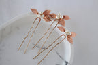 Rose Gold Pearl Wedding Hair Pins: Bridal Leaf Hair Piece
