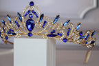 Blue and Gold Sapphire Crown, Bridal Wedding Tiara, Prom & Quinceañera Tiara