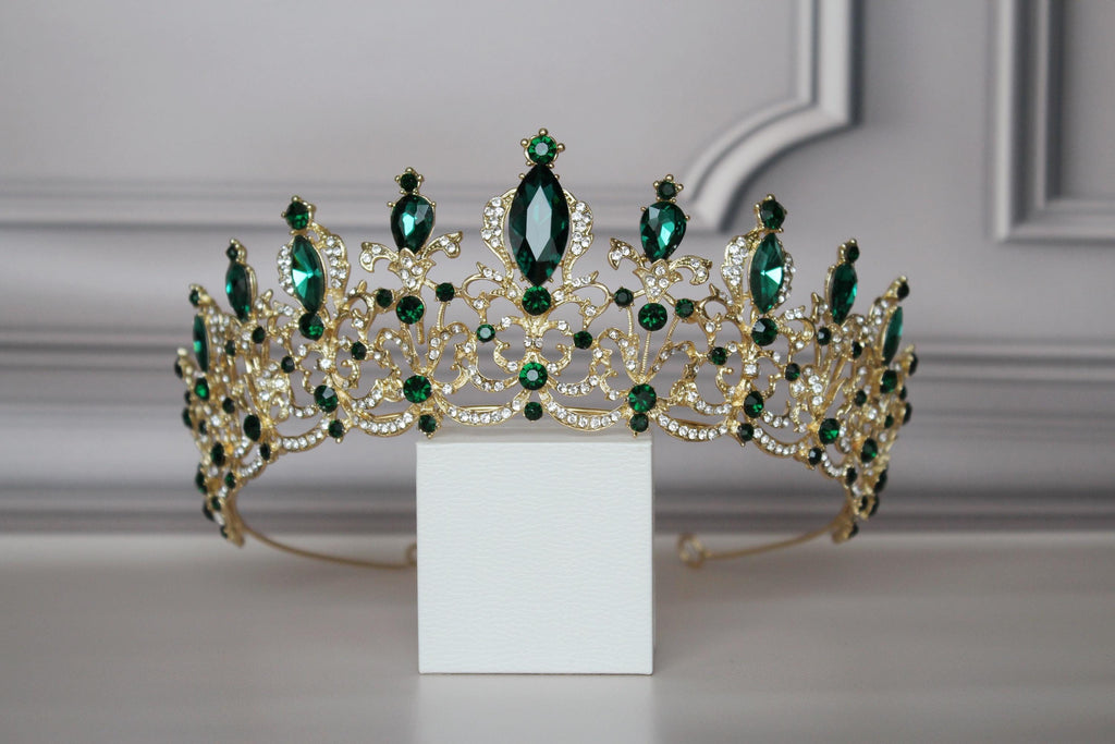 Green and Gold Bridal Tiara, Emerald Wedding Headpiece