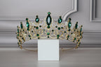 Green and Gold Bridal Tiara, Emerald Wedding Headpiece