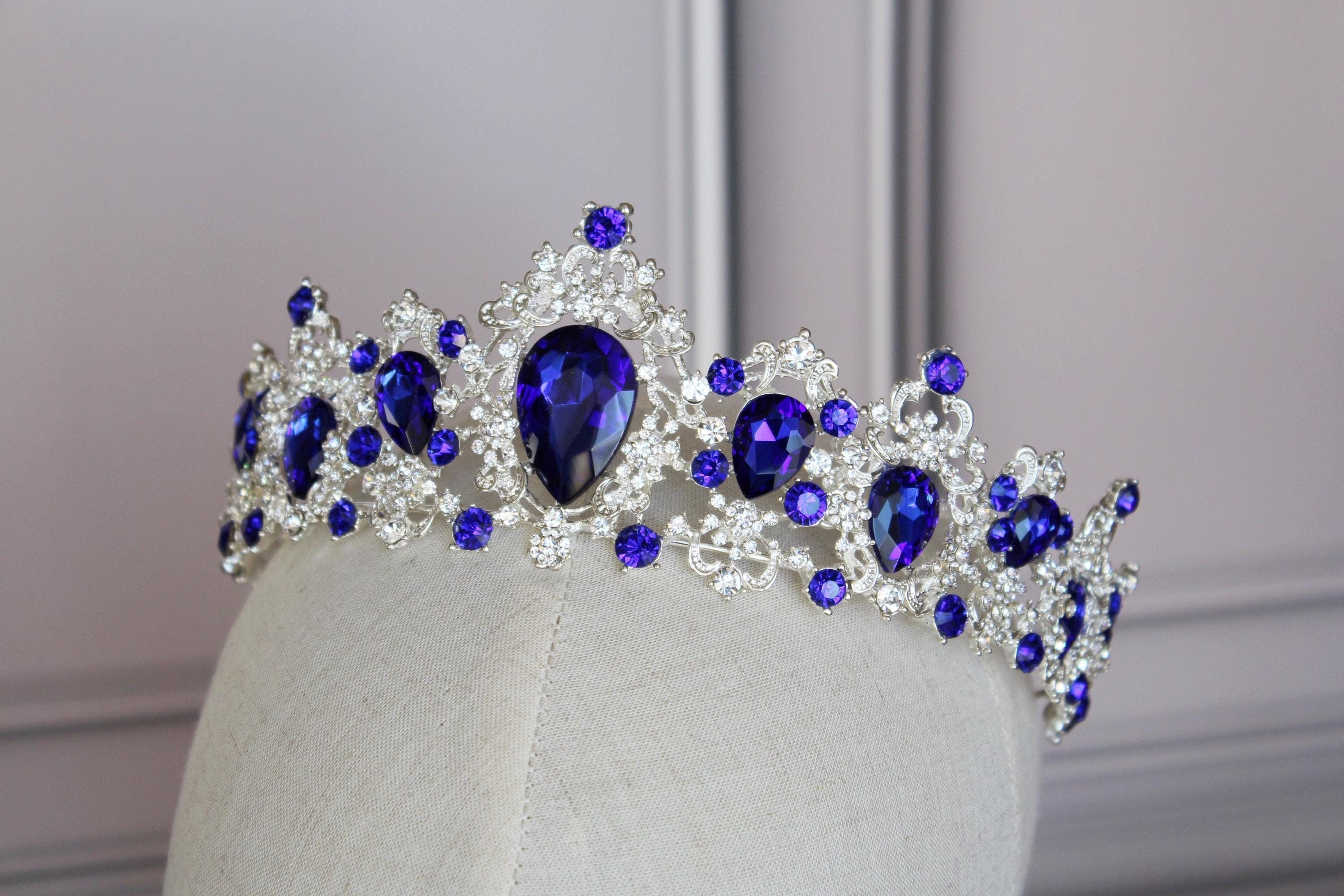 Sapphire Blue tiara Royal crown, Blue princess tiara