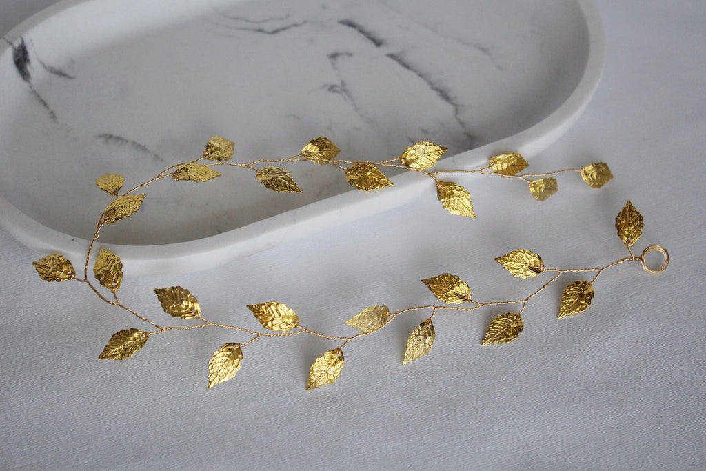 Gold Leaf Wedding Hair Vine: Bridal Headband, First Communion Wreath