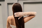 Pearl bridal gloves, White tulle gloves, Long bridal sheer gloves