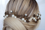 Vintage Pearl Hair Pins: Bronze Leaf Bridal Hair Accessory