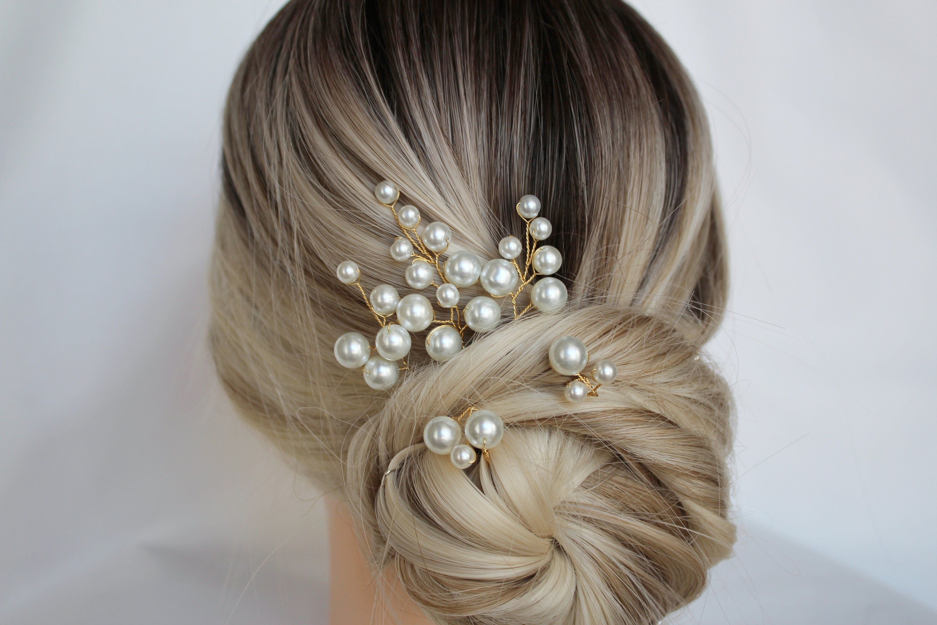 Gold Pearl Hair Pins: Bridal Wedding Hair Accessory
