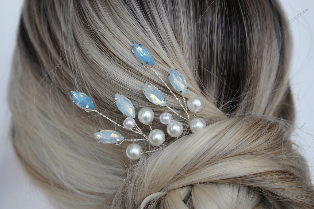 Blue Opal Pearl Hair Pins: Bridal Hair Accessories