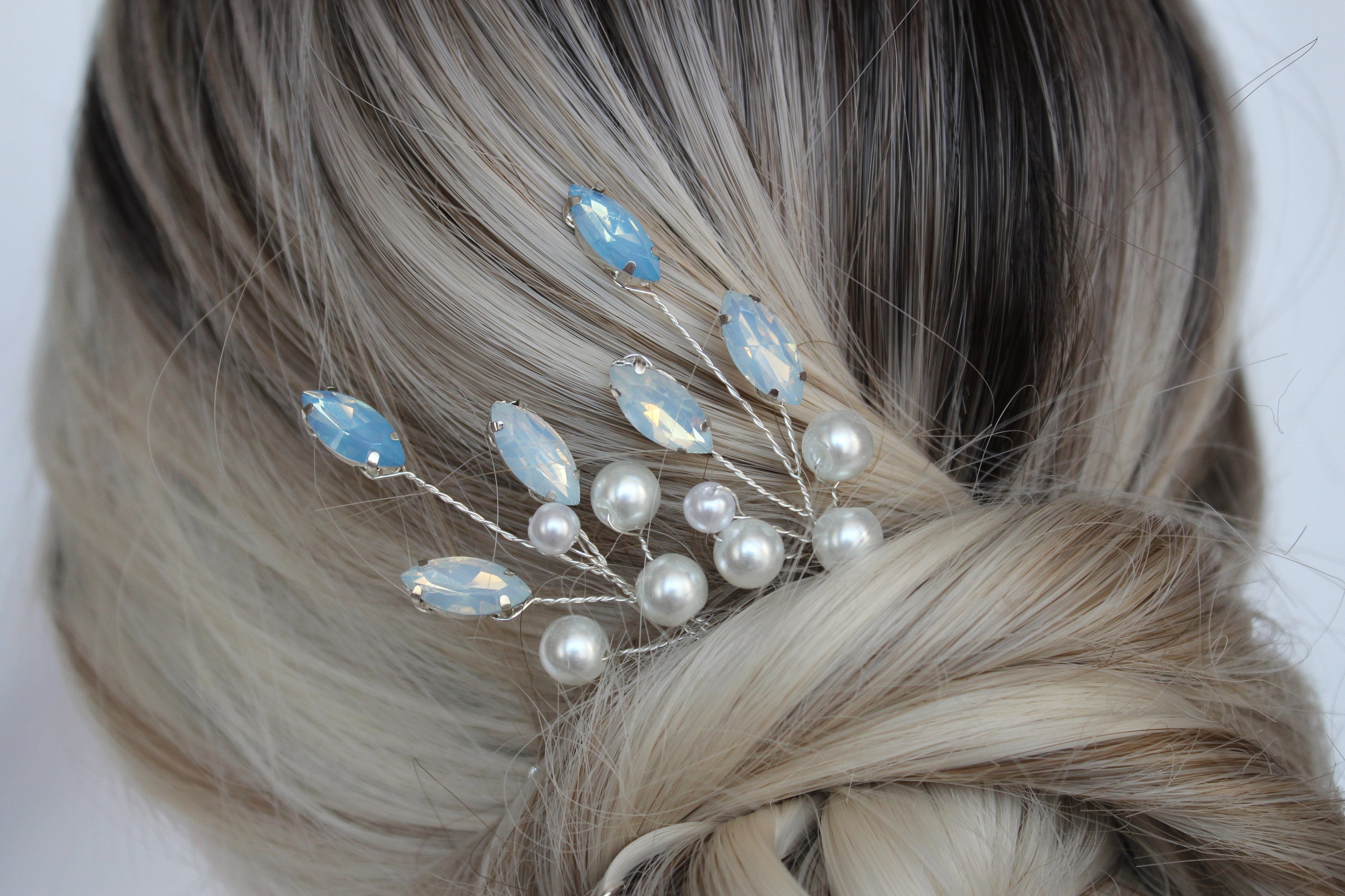 Blue Opal Pearl Hair Pins: Bridal Hair Accessories