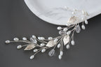 Silver Leaf Hair Vine, Pearl Wedding Hairpiece, Gold Bridal Headband, Rose Gold Hair Piece, Wedding Hair Accessory, Rhinestone Hair vine