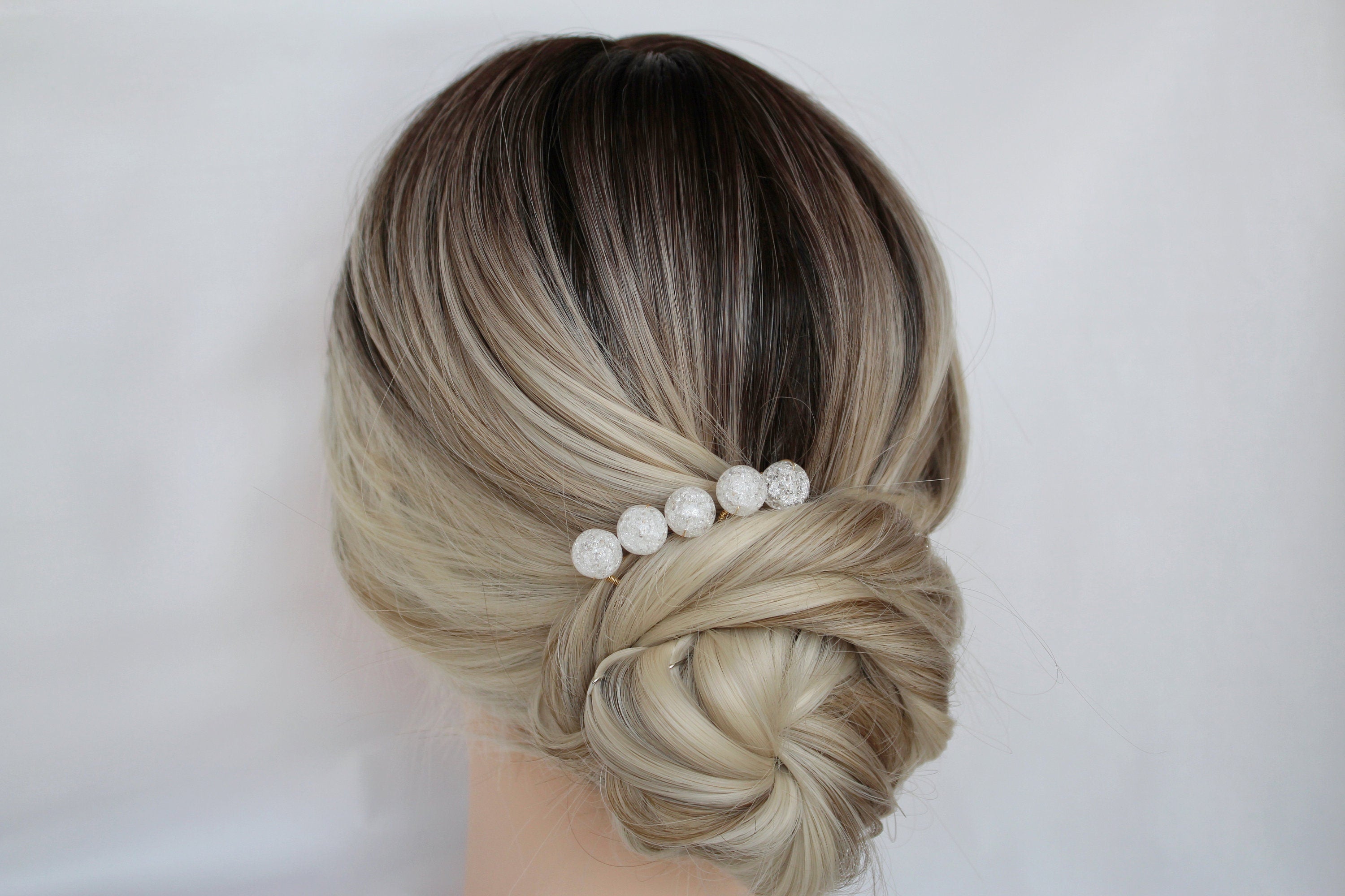 Quartz Crystal Bridal Hair Pins: Gold Wedding Hair Jewelry