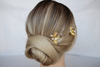 Gold Leaf Pearl Hair Pins: Bridal Rhinestone Hair Piece