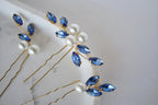 Sapphire Blue Pearl Hair Pins: Bridal Wedding Hair Piece