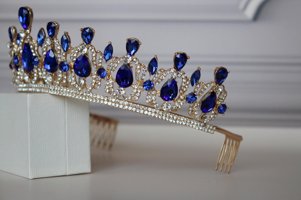 Royal Sapphire Blue Tiara Hairpiece, Light Blue Kids Princess Crown