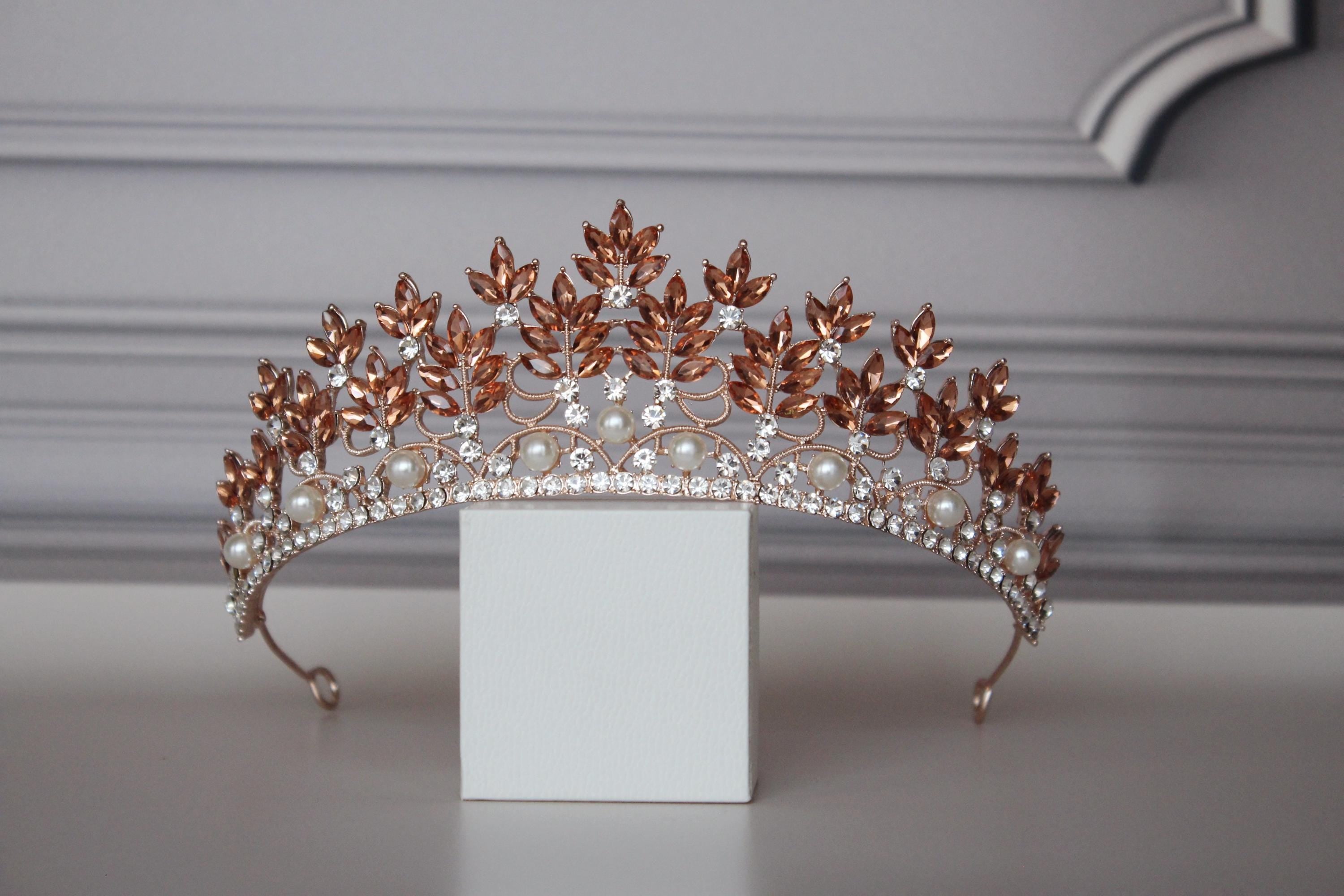 Rose Gold Tiara, Champagne Tiara, Pearl Bridal Tiara