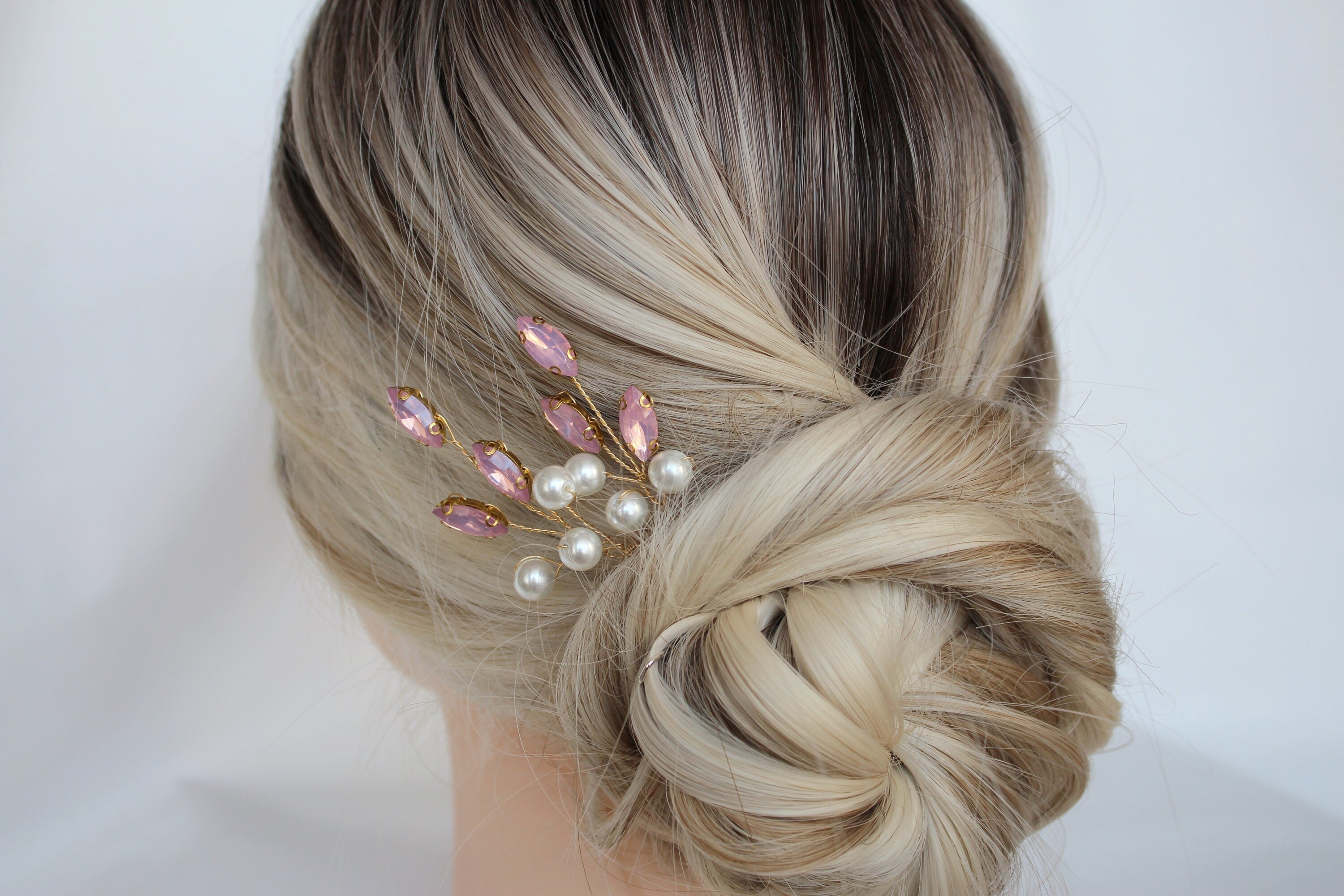Pink Opal Crystal Hair Pins: Wedding Hair Piece