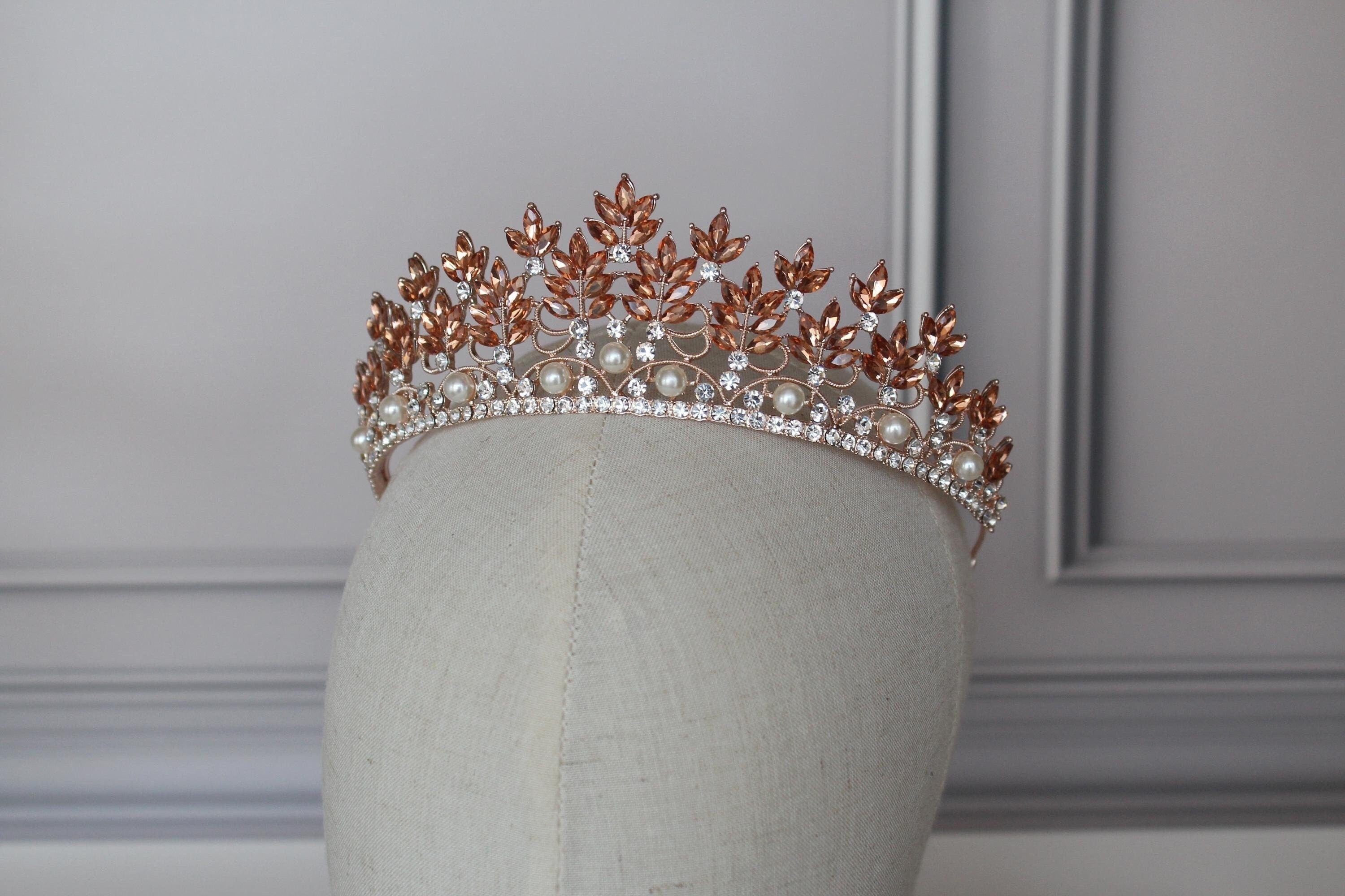 Rose Gold Tiara, Champagne Tiara, Pearl Bridal Tiara