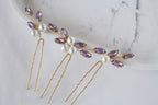 Purple Crystal Bridal Hair Pins: Lavender Wedding Hair Piece