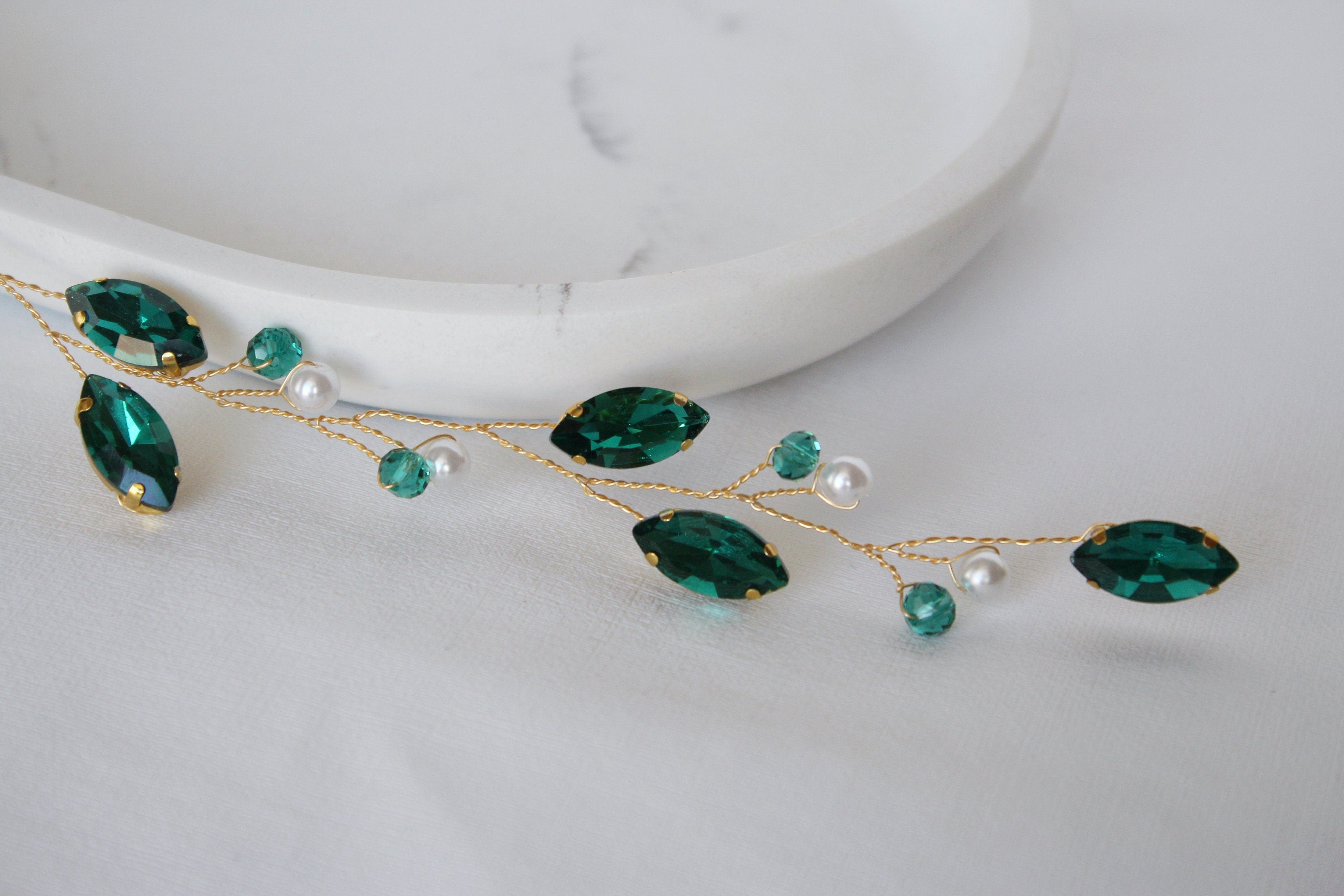 Emerald Hair Vine: Green Pearl Bridal Headpiece
