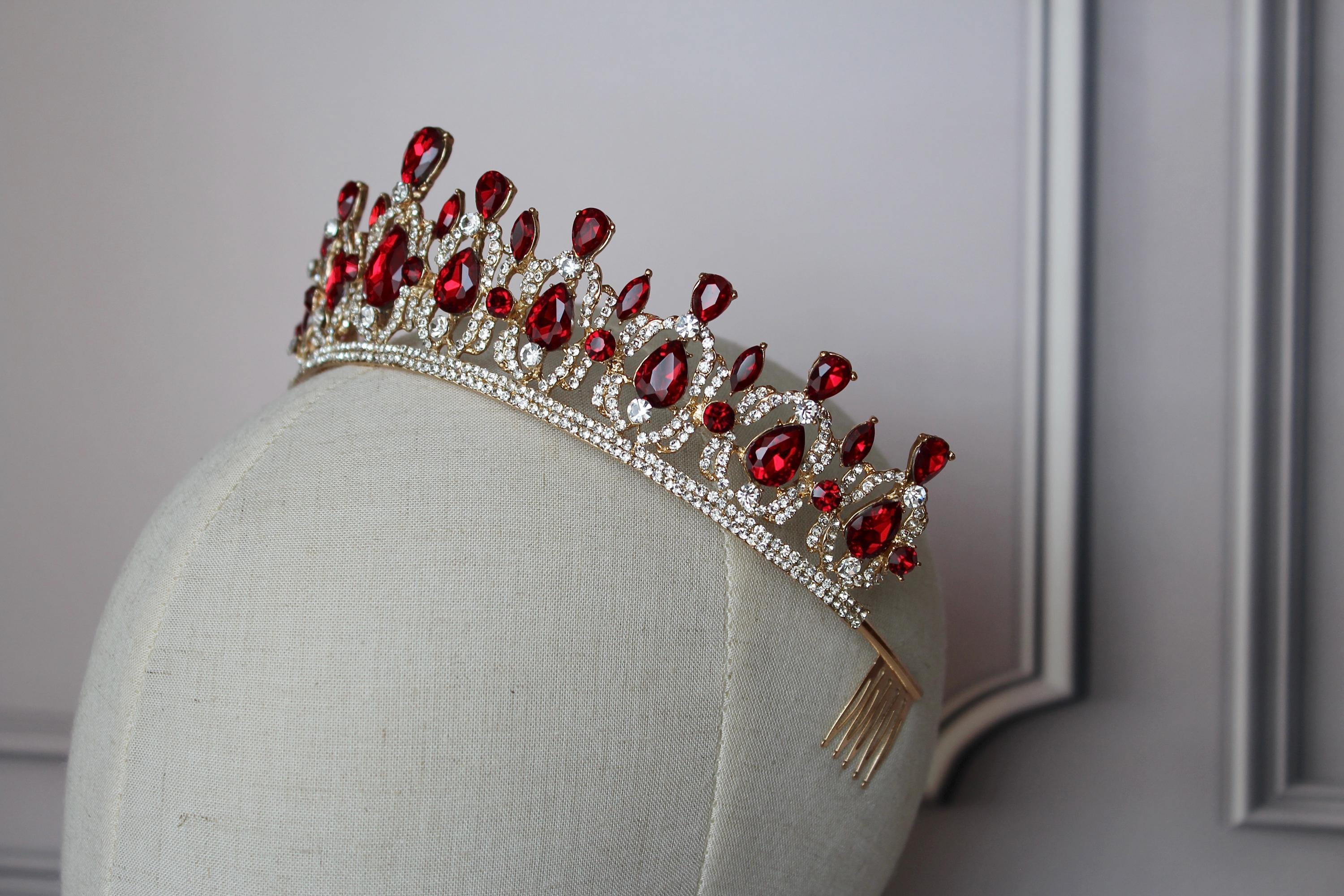 Red tiara-headpiece, Gold Quinceañera crown