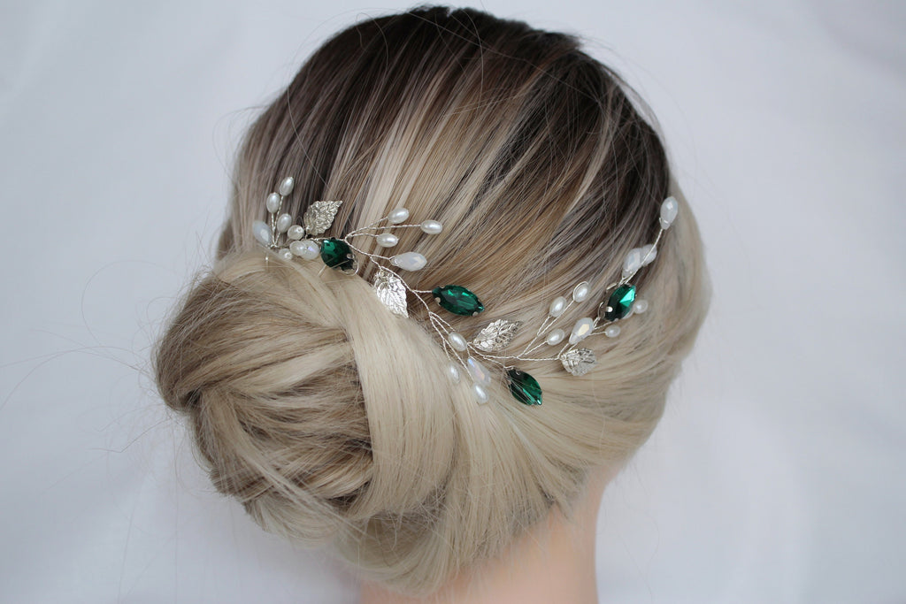 Emerald Bridal Hair Vine: Green Wedding Headpiece
