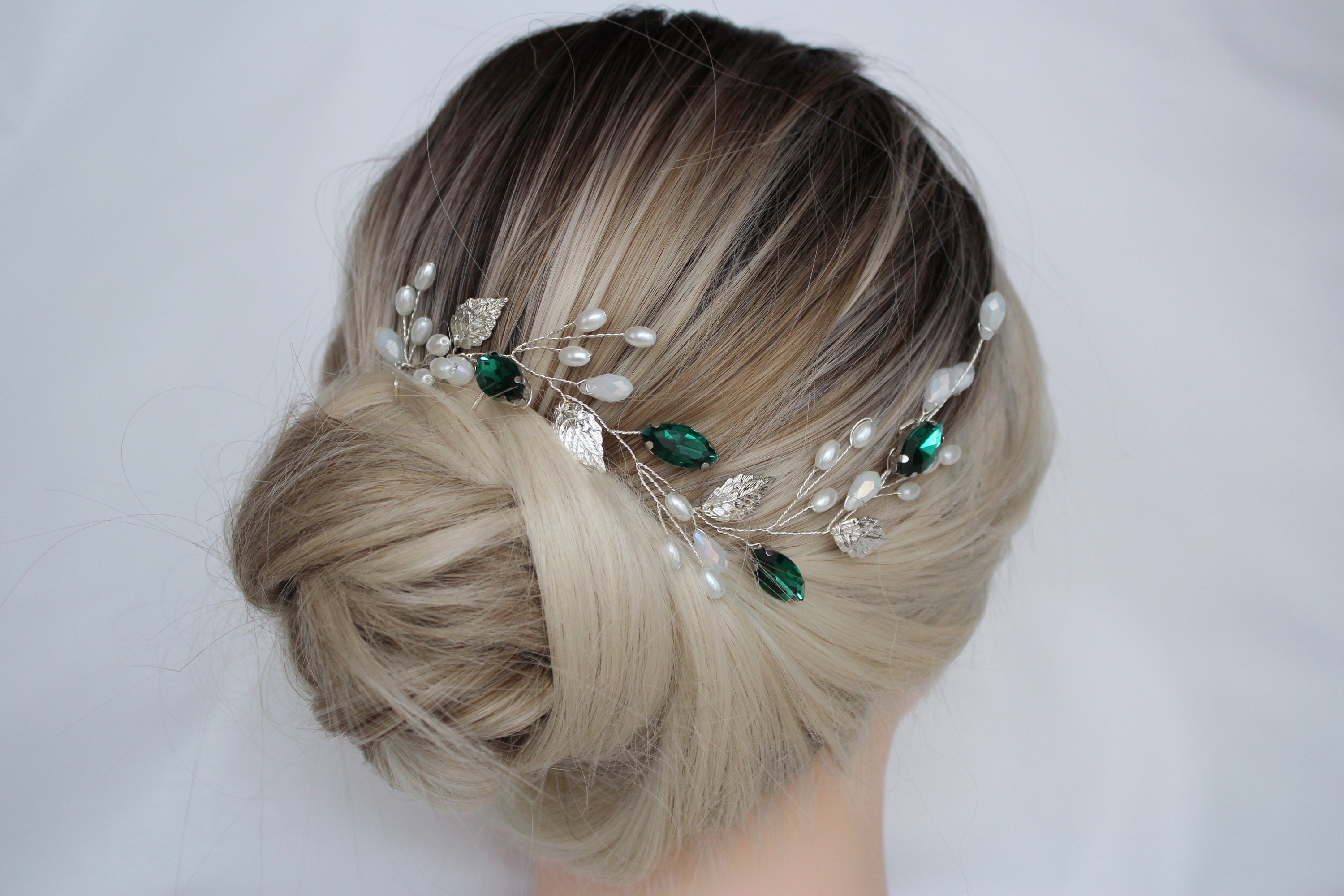 Emerald Bridal Hair Vine: Green Wedding Headpiece
