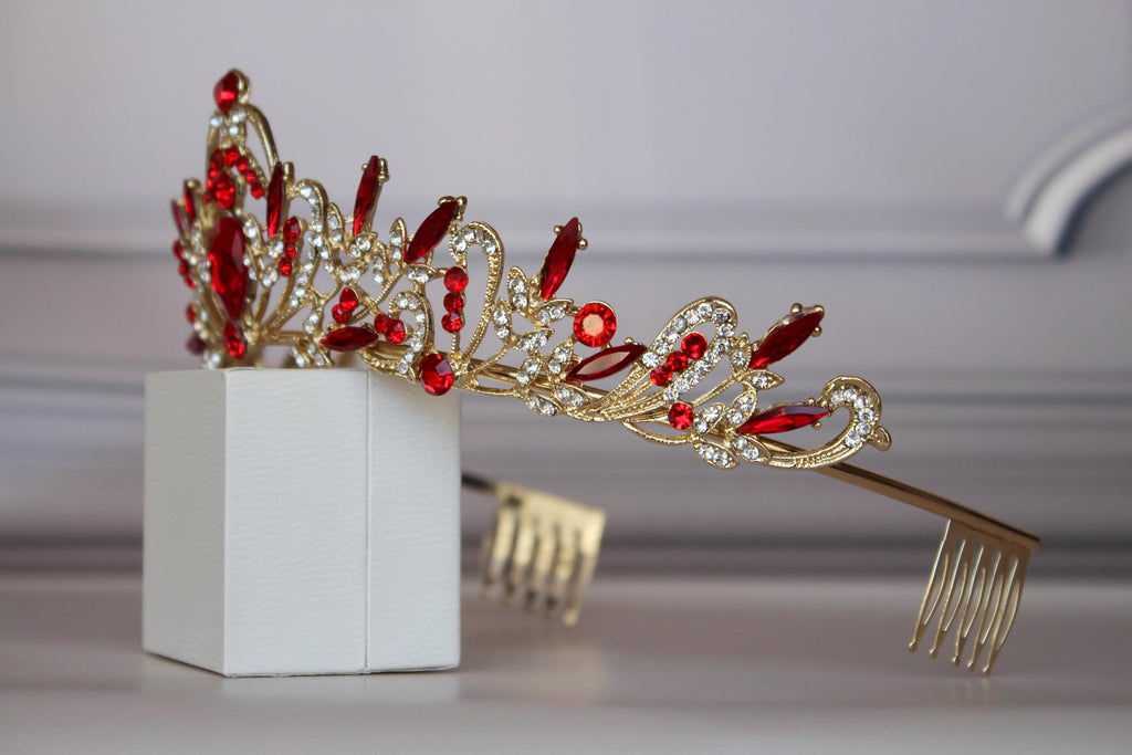 Red Gold Tiara for Girls – Ballet Dance Headpiece