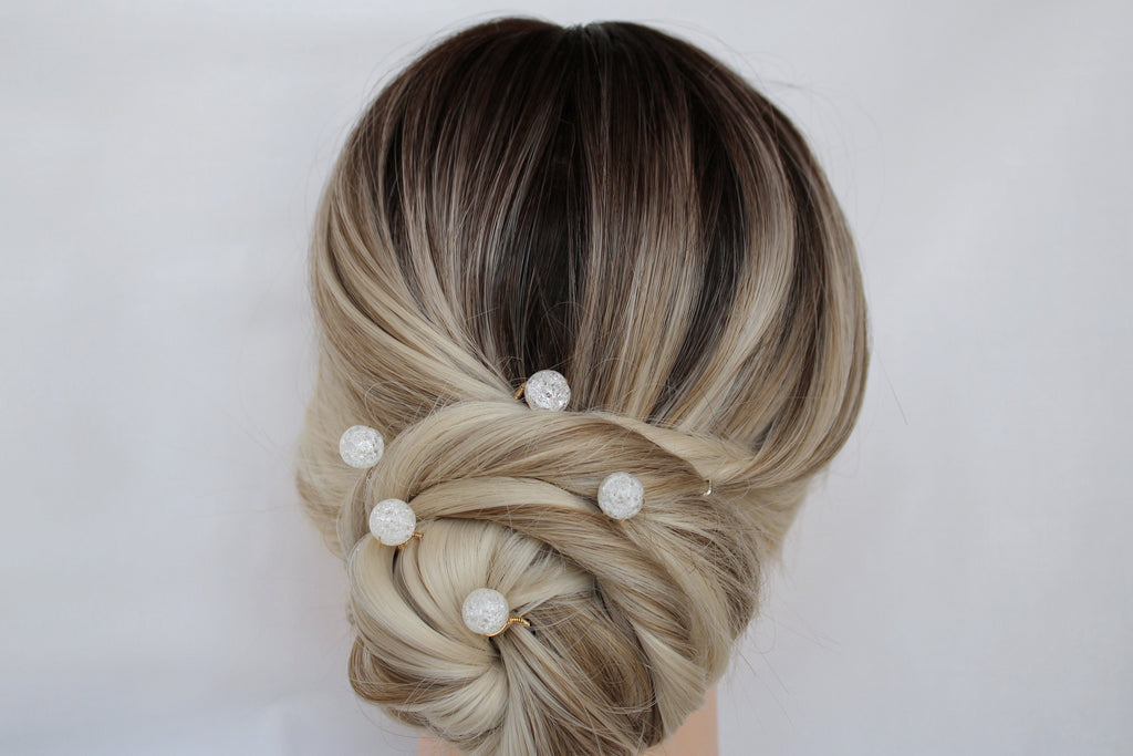 Quartz Crystal Bridal Hair Pins: Gold Wedding Hair Jewelry