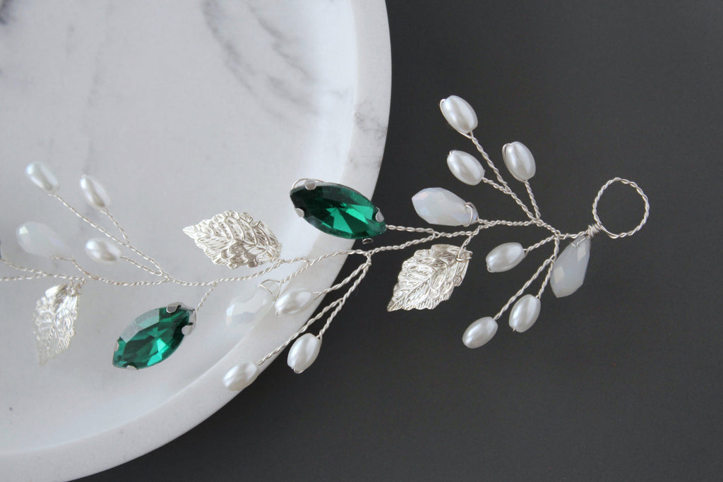 Emerald Bridal Hair Vine: Green Wedding Headpiece
