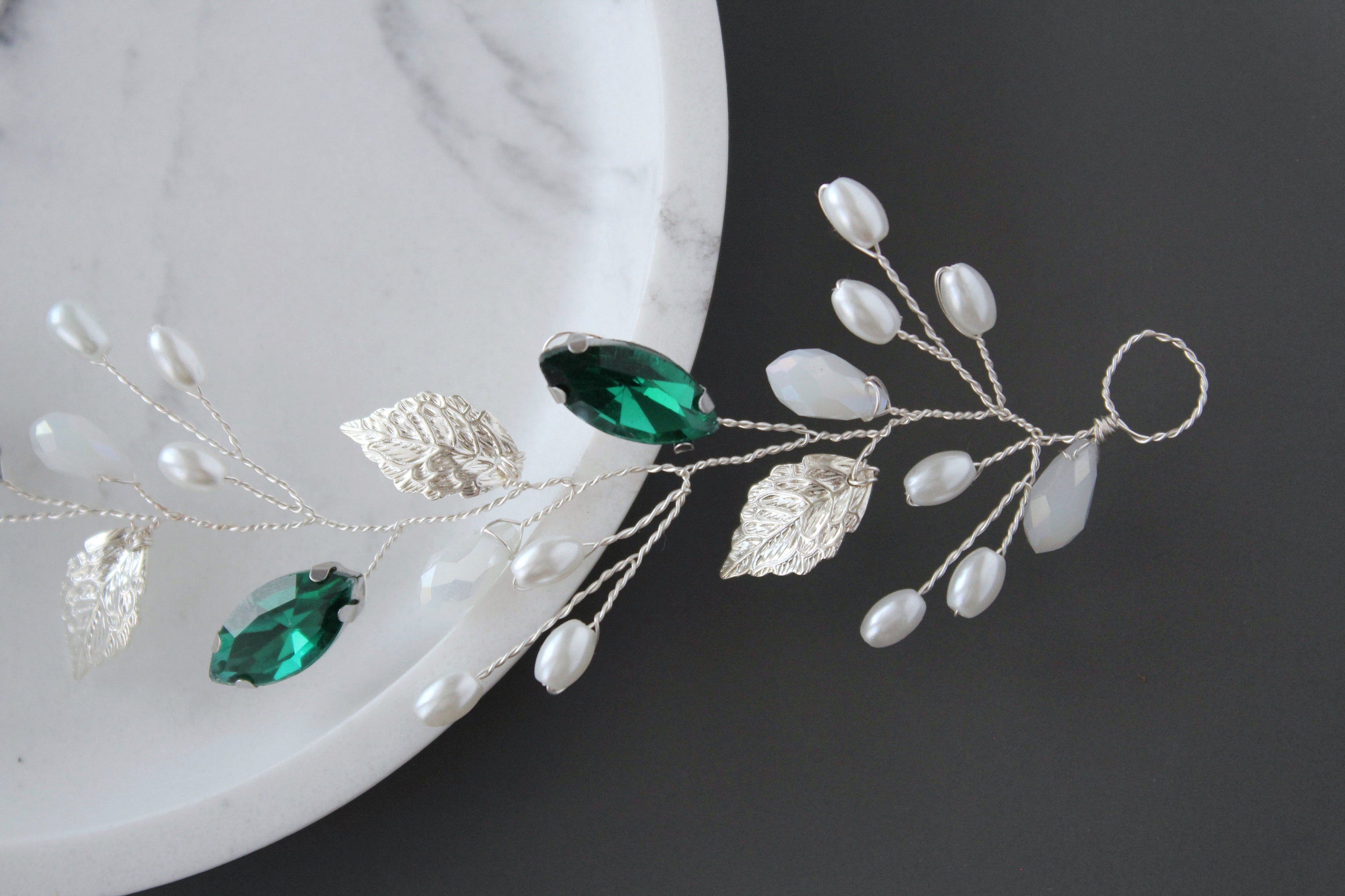 Emerald Bridal Hair Vine: Green Wedding Headpiece