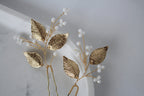 Gold Leaf Wedding Hair Pins: Crystal Bridal Hair Accessory Set