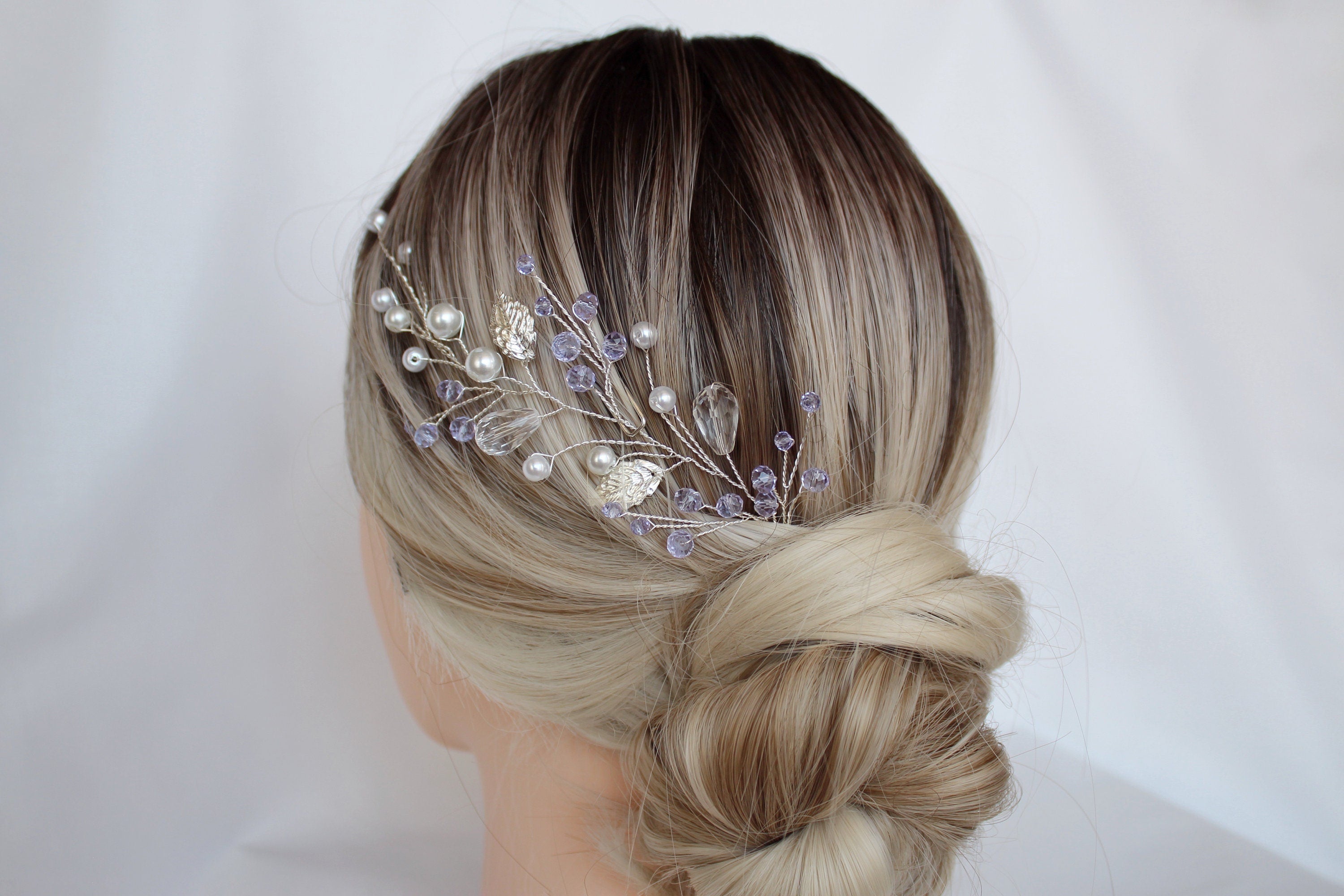 Purple Bridal Hair Pins: Lavender Leaf Headpiece