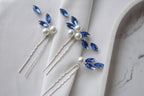 Sapphire Blue Pearl Hair Pins: Bridal Wedding Hair Piece