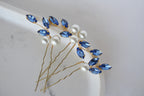 Sapphire Blue Pearl Hair Pins: Bridal Wedding Hair Piece