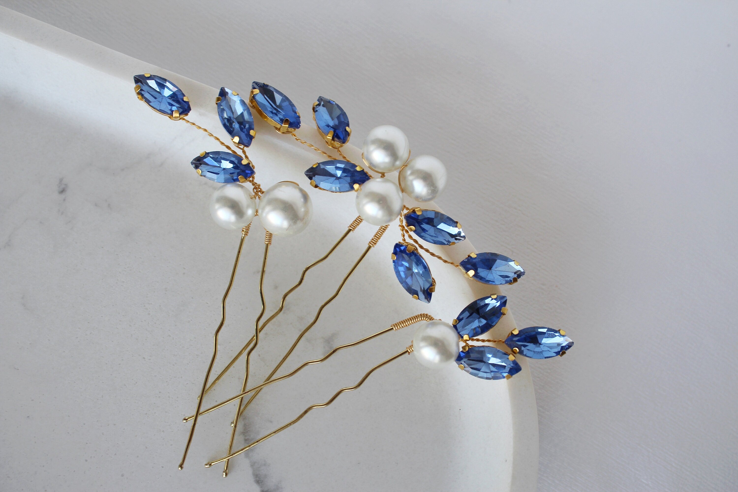 Sapphire Blue Pearl Hair Pins: Bridal Wedding Hair Piece