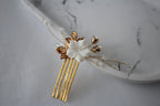 Gold Flower Wedding Hair Comb: Rhinestone Pearl Bridal Hairpiece