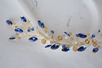 Sapphire Blue Wedding Hair Vine: Gold Bridal Hair Piece