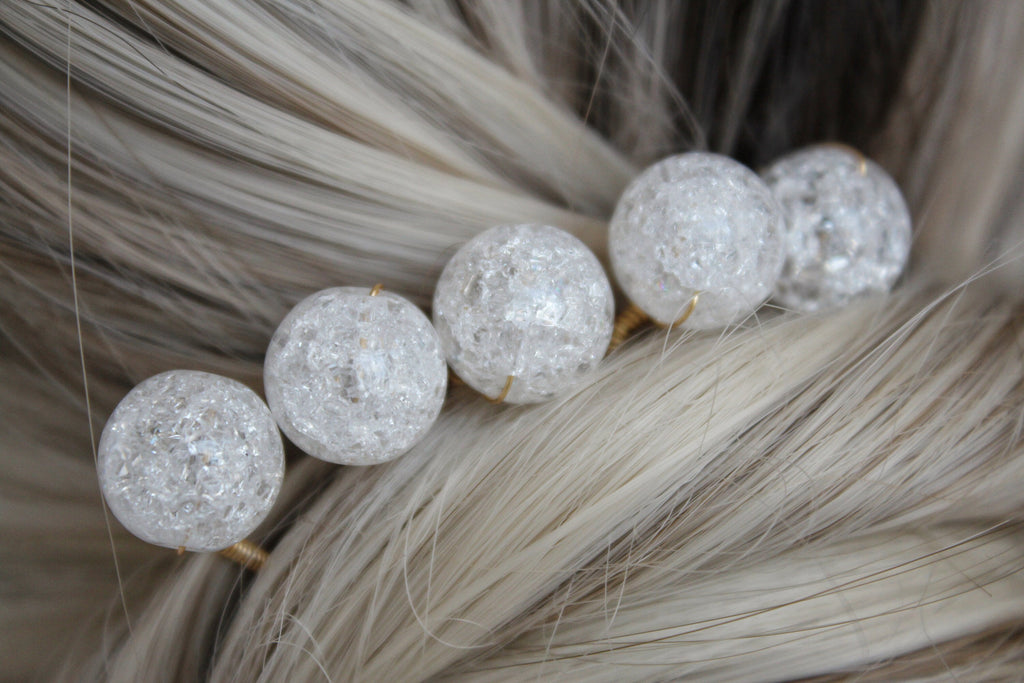 Quartz Crystal Bridal Hair Pins: Gold Wedding Hair Jewelry